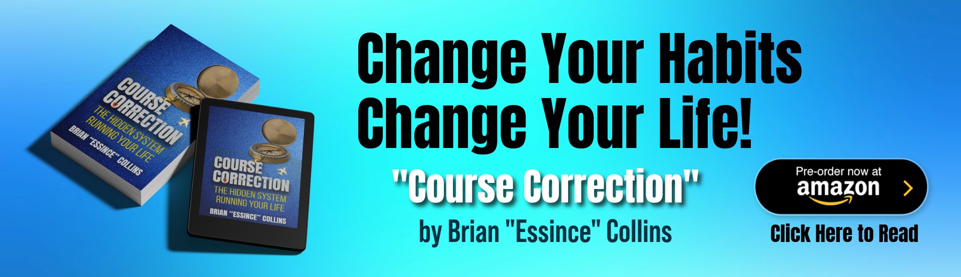 pre-order promotional ad for the new book Course Correction by Brian Essince Collins